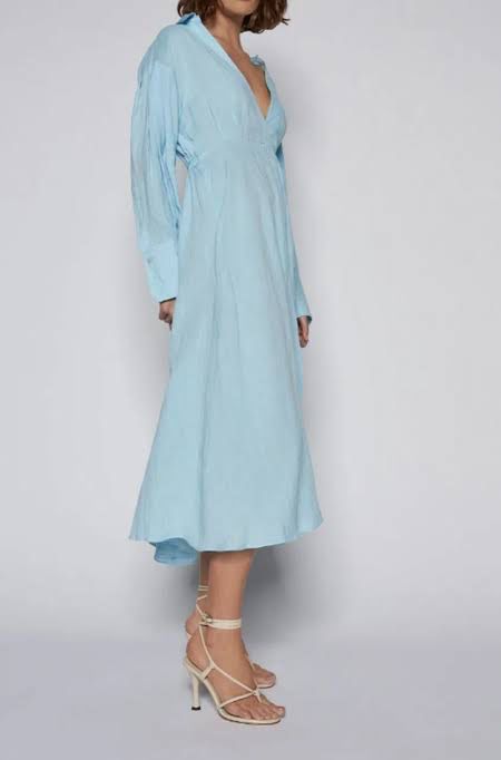 Italian Linen Wrap Shirt Dress Aqua Blue