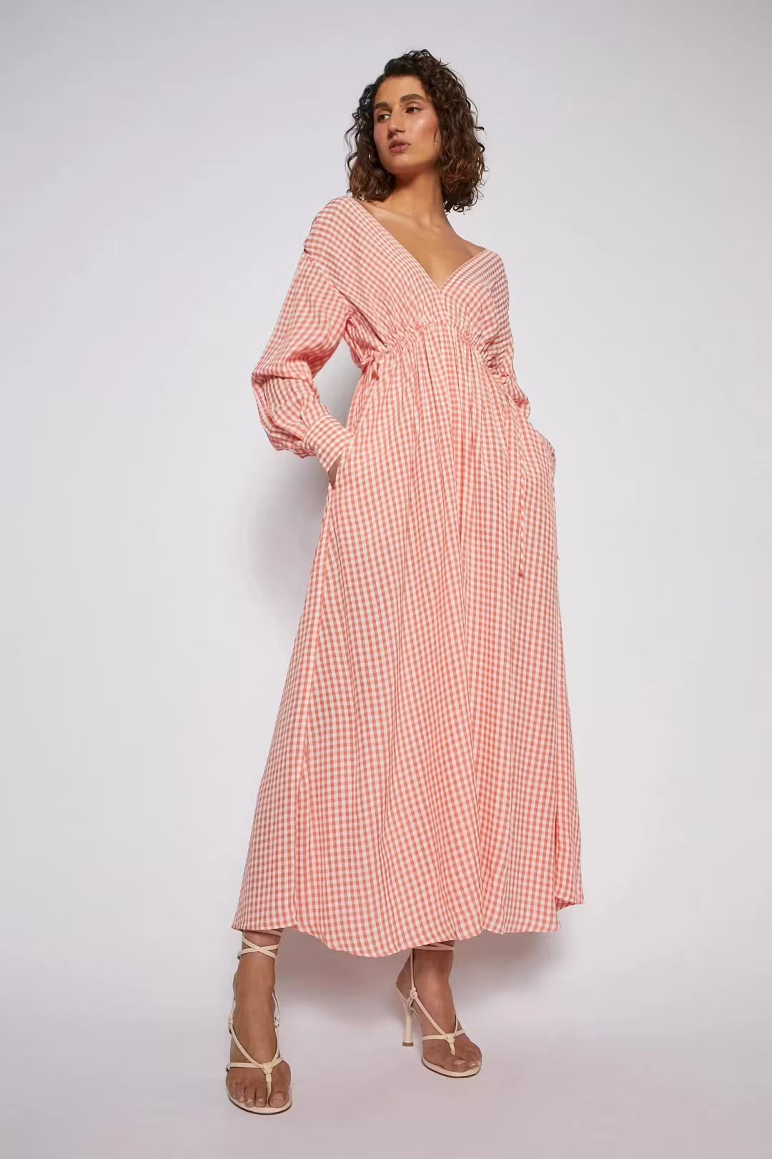 Scanlan Theodore V Neck Gingham Dress Peach