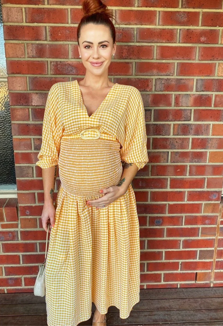 Gingham Shirred Dress Tangerine