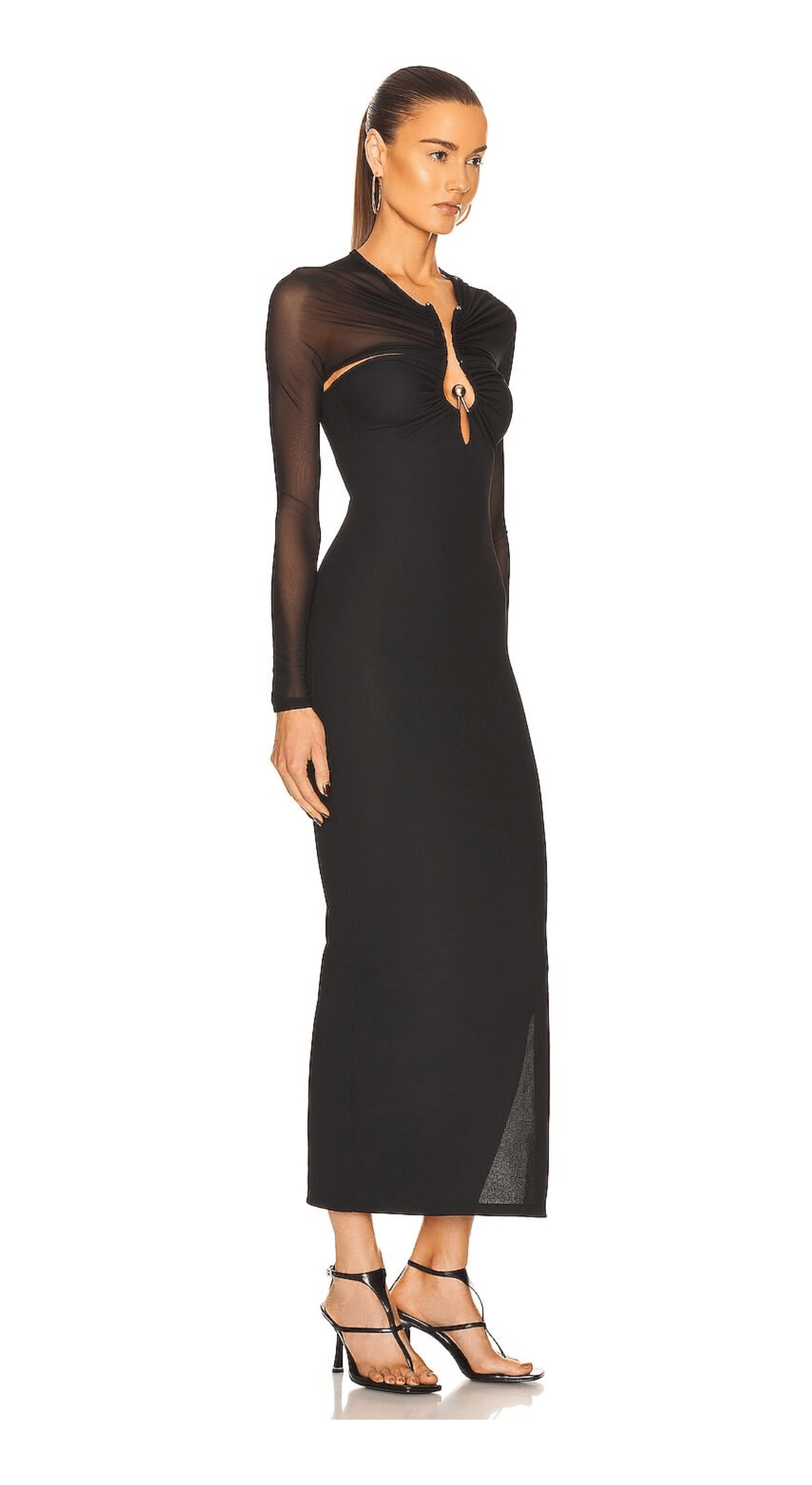 Polar Orbit Sheer Column Shawl Dress Black