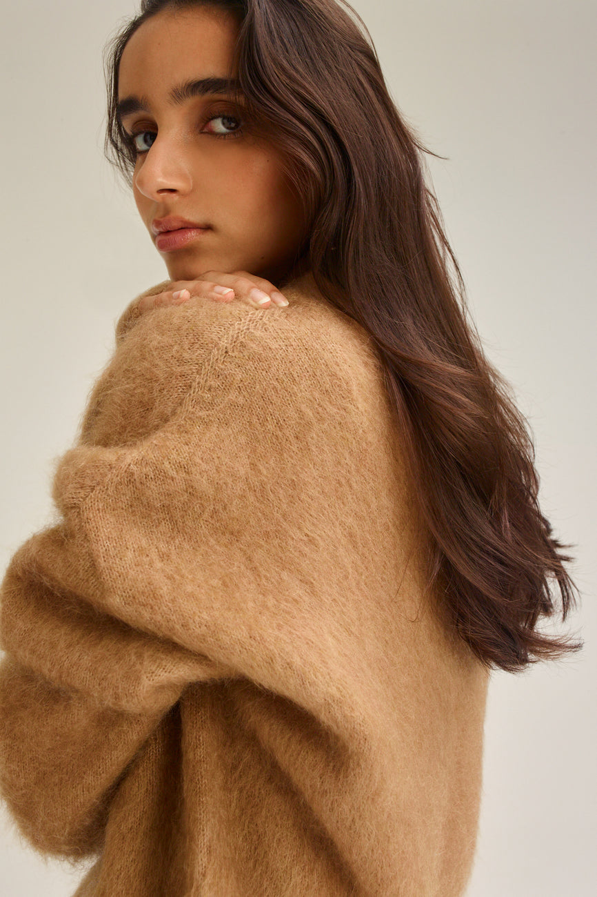 Brushed Mohair Cardigan Camel