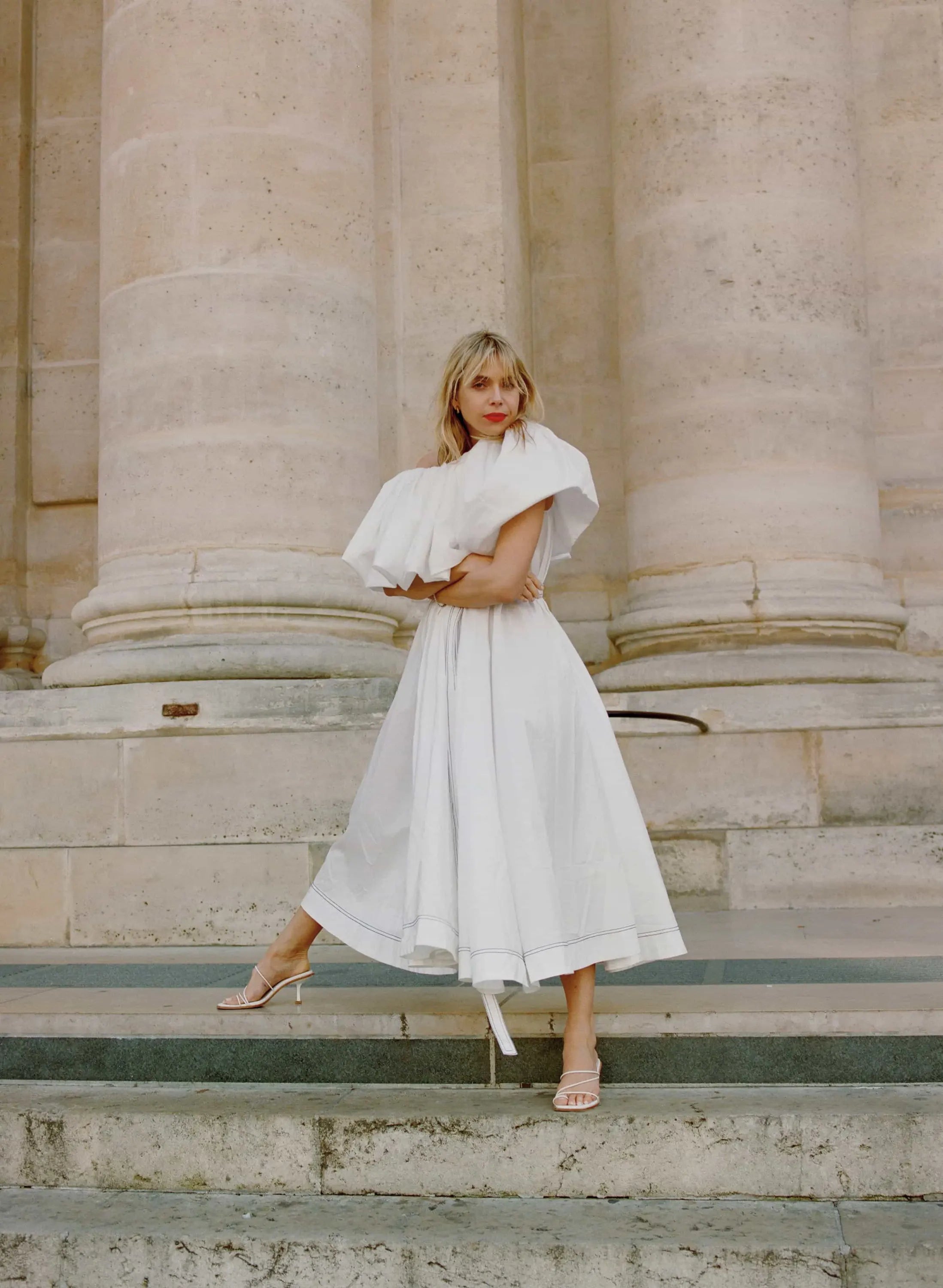 Prima Puff Midi Dress White