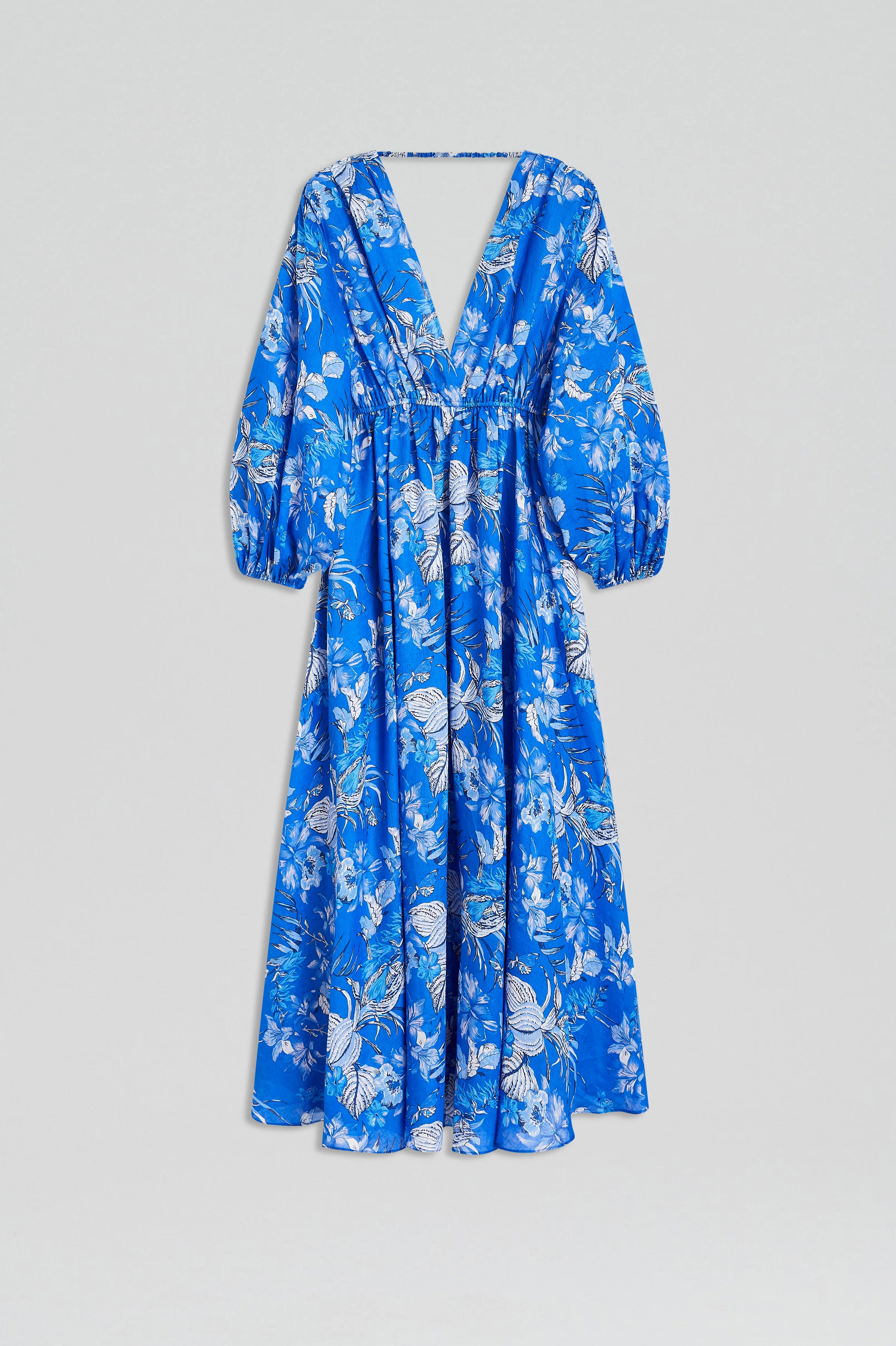 Blue paisley floral linen dress