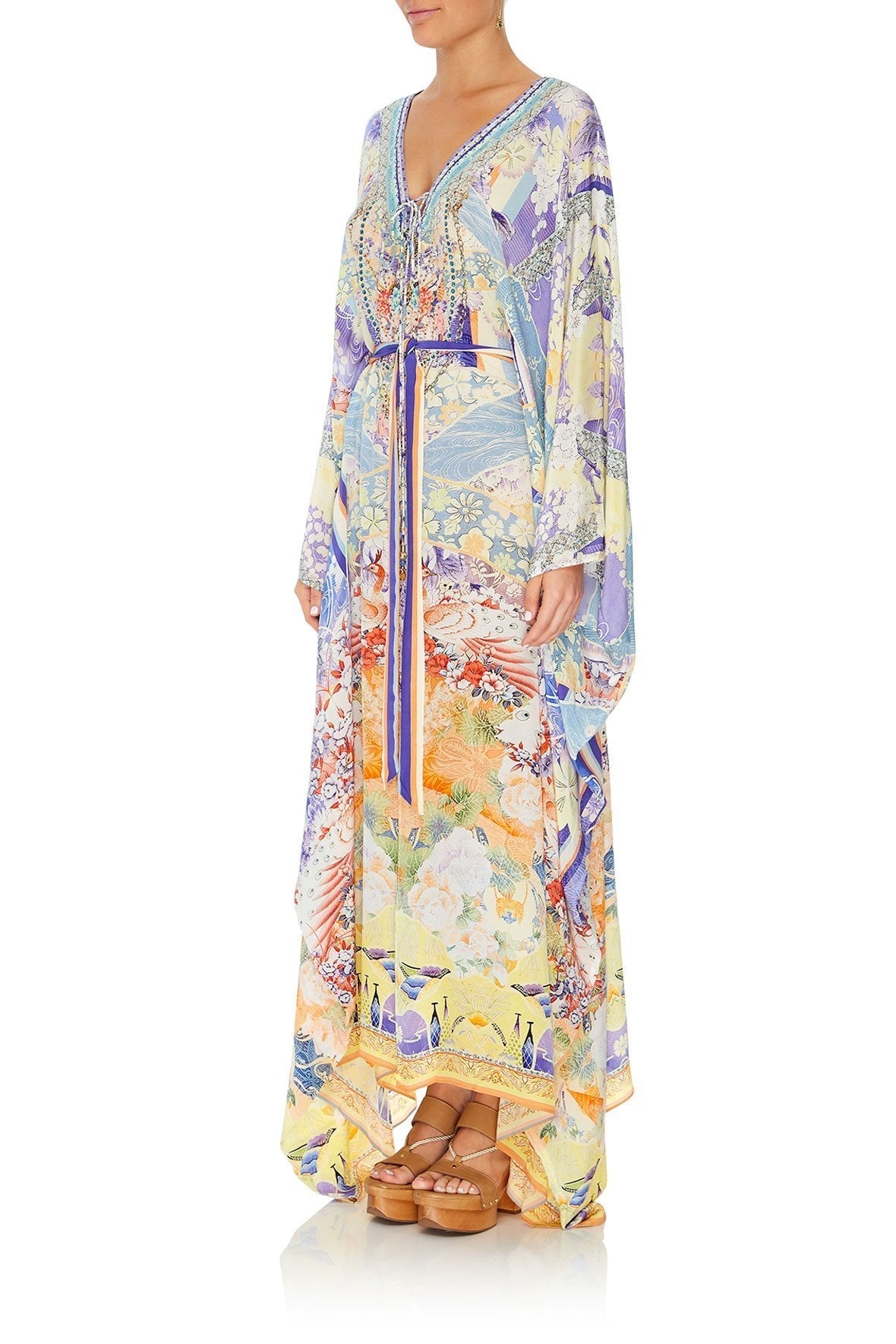 Girl In The Kimono Split Hem Lace Up Kaftan