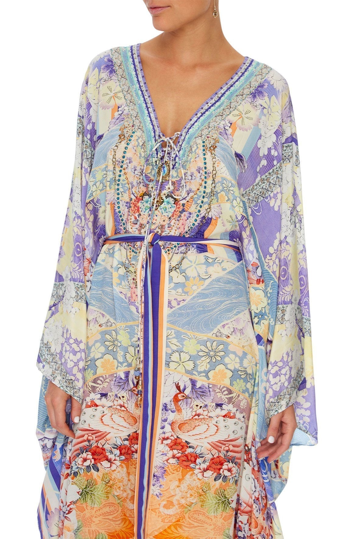 Girl In The Kimono Split Hem Lace Up Kaftan