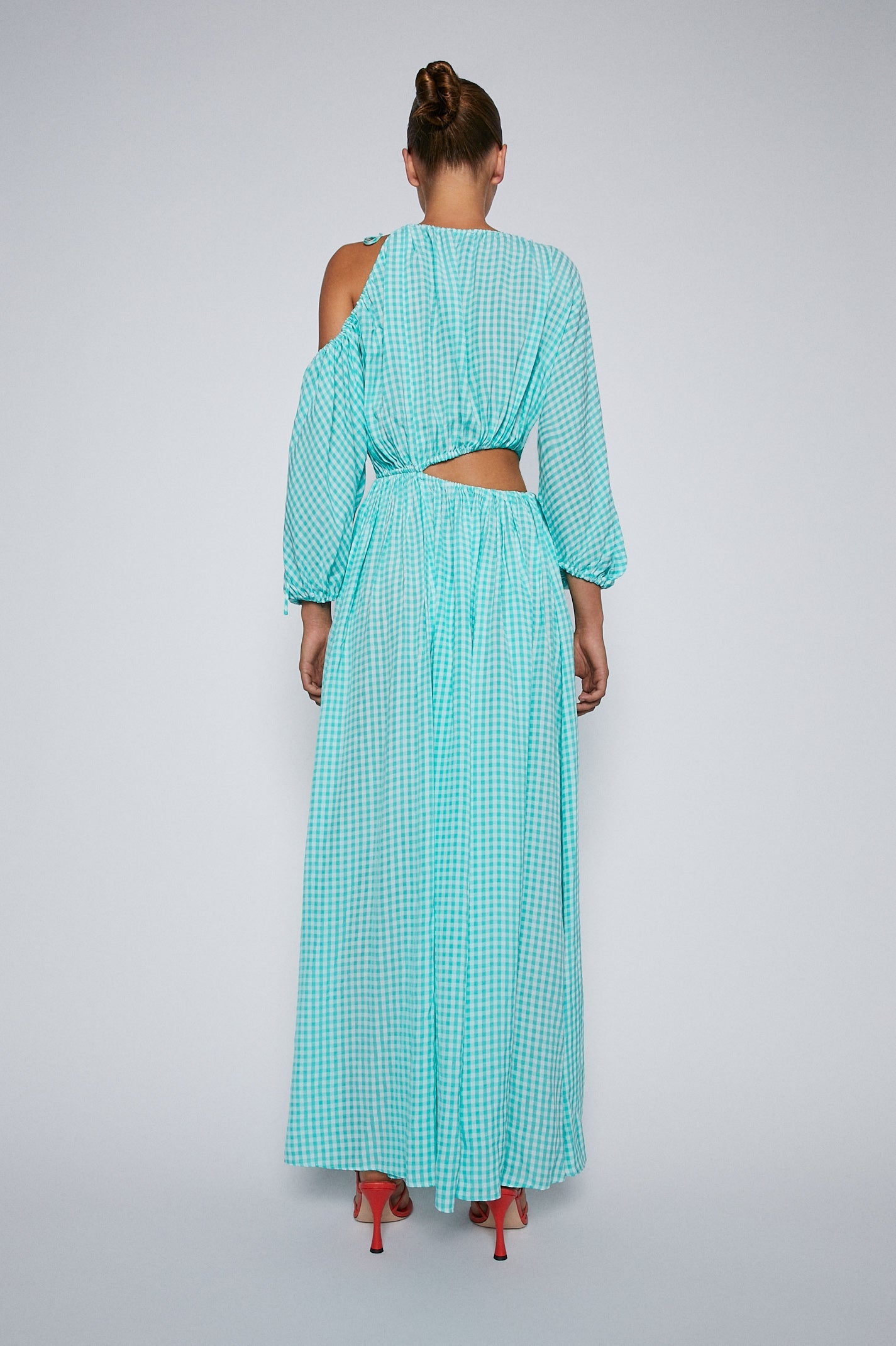 Turquoise Gingham Drawstring Dress