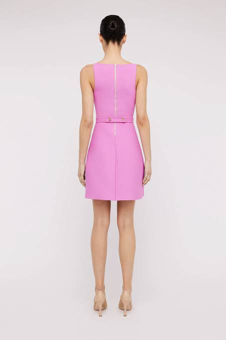 Crepe Knit Bow Bell Dress Pink