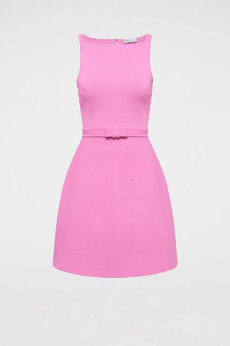 Crepe Knit Bow Bell Dress Pink