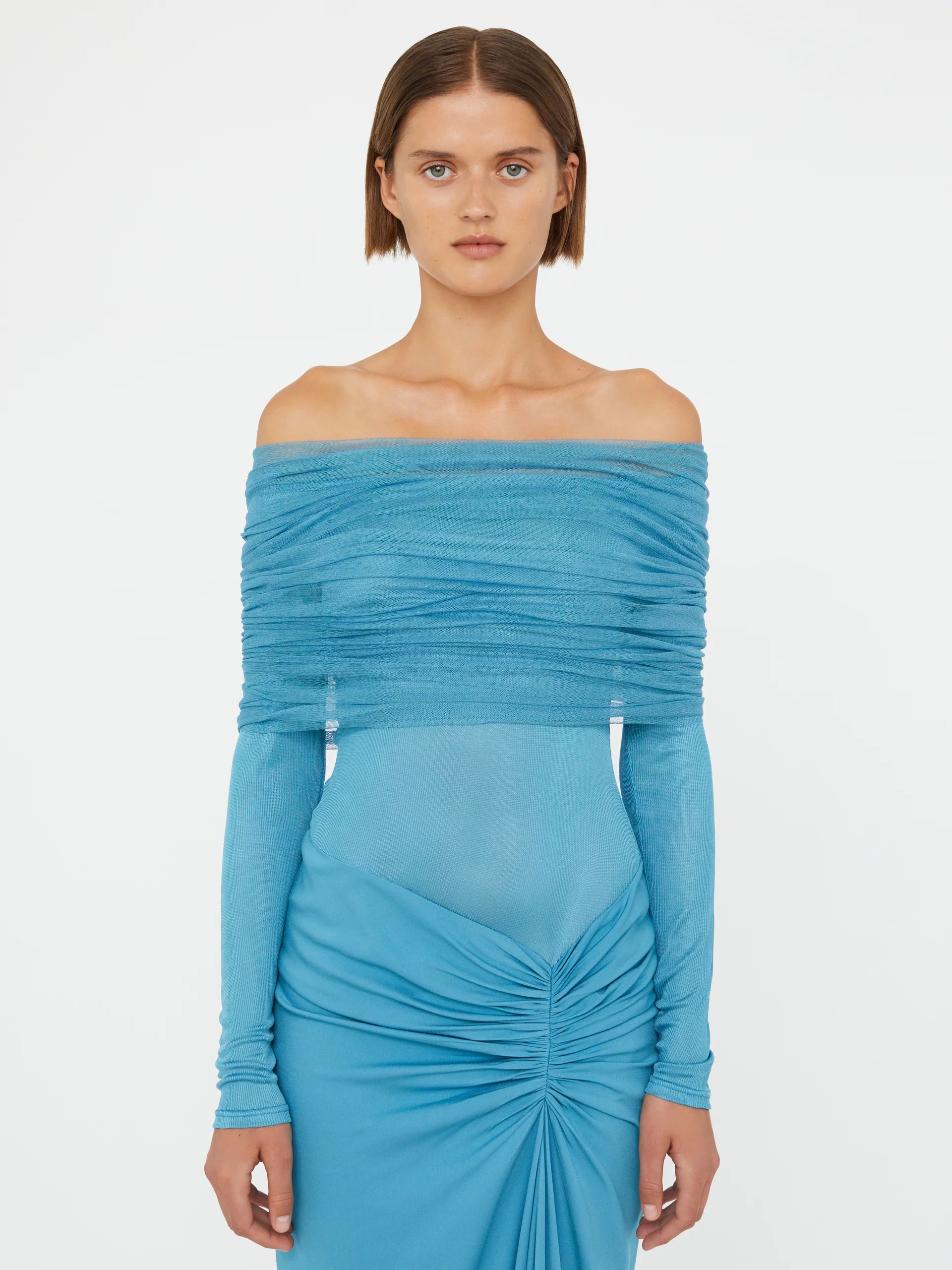 Sonora Veiled Long Sleeve Ruched Dress
