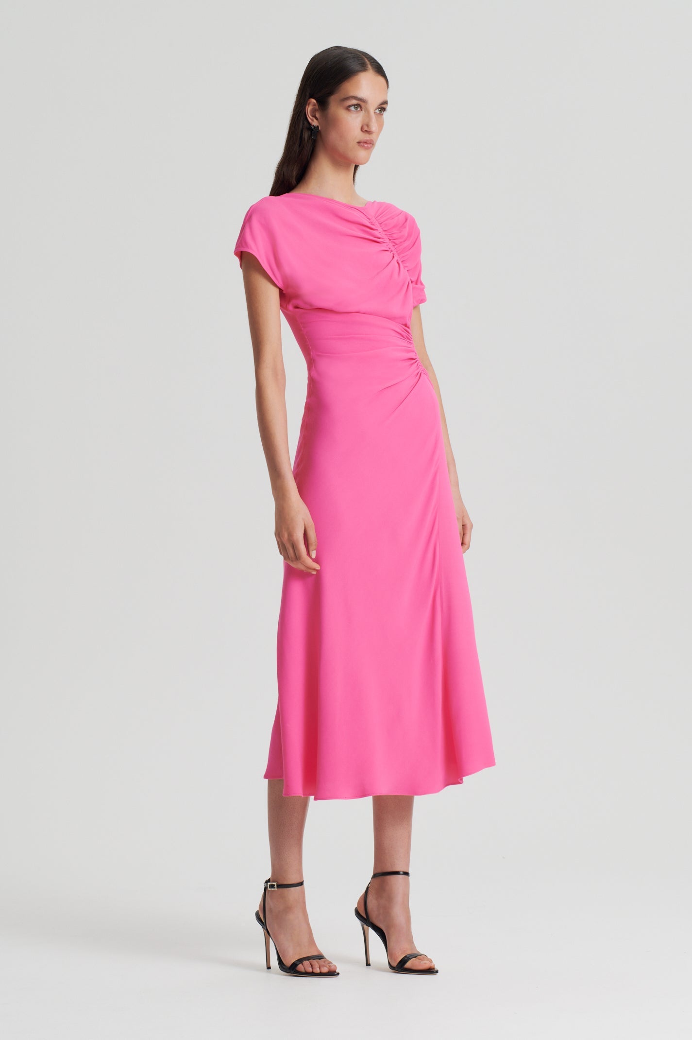 Gathered drape dress pink