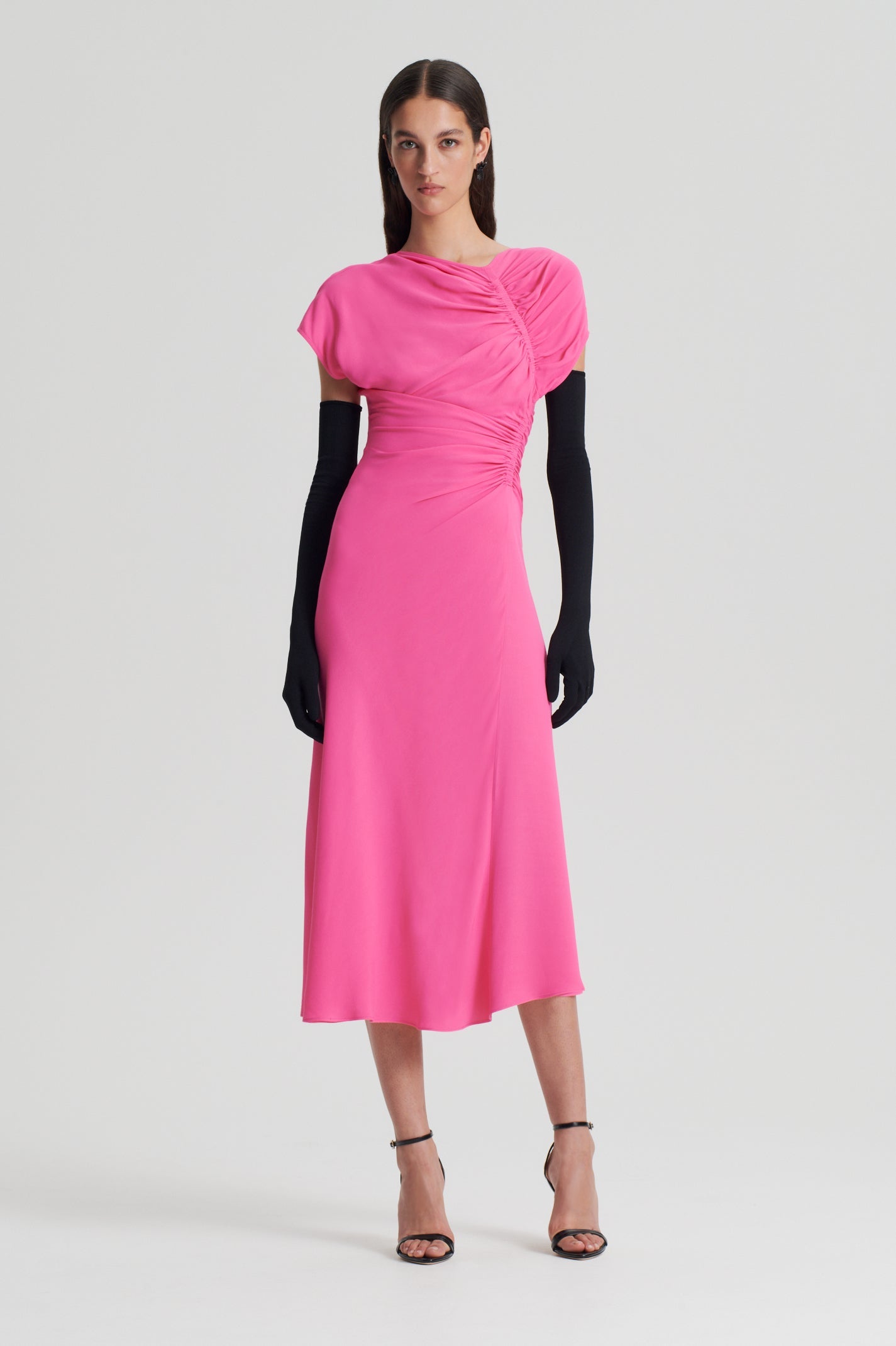 Gathered drape dress pink