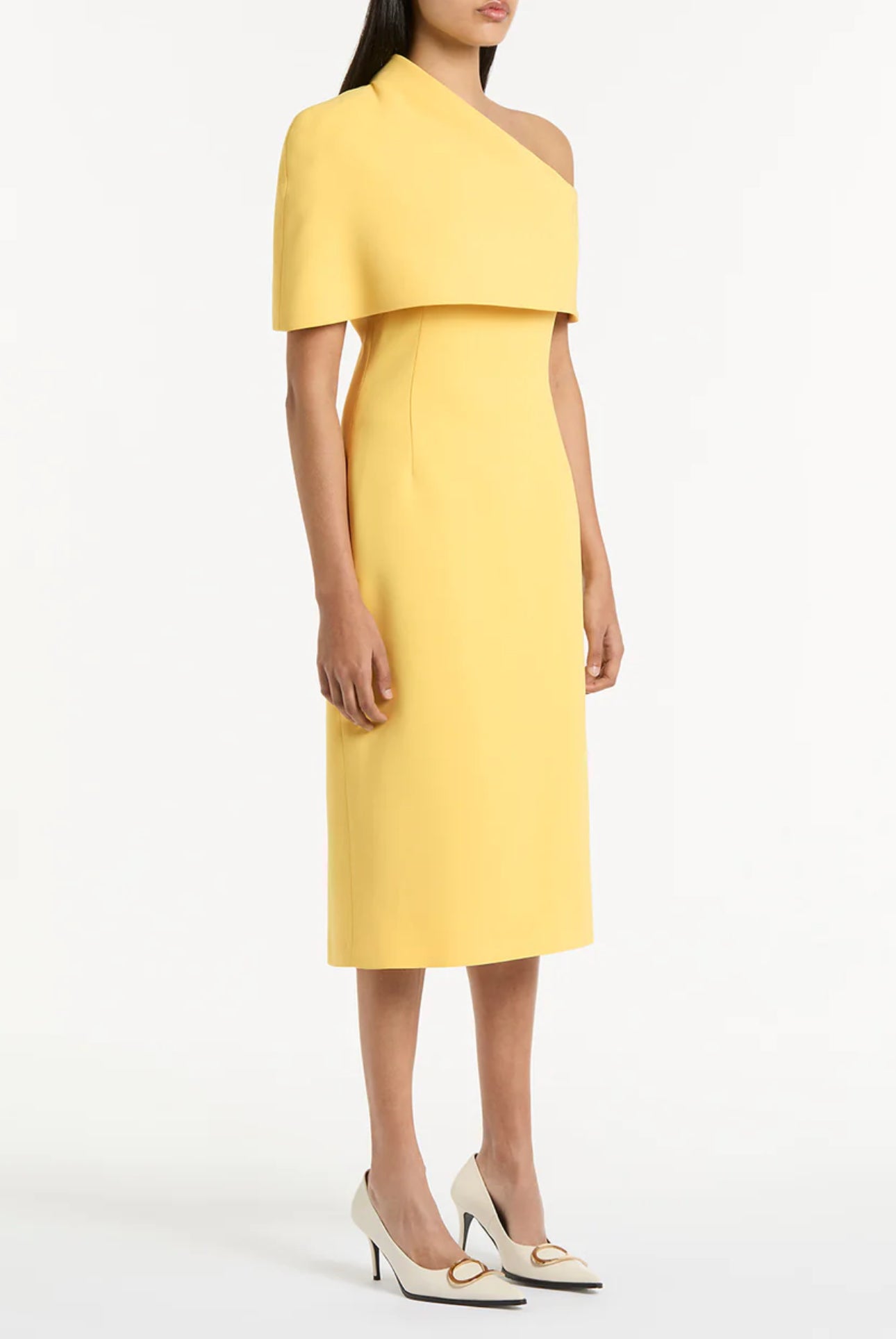 Butter crepe draped collar dress