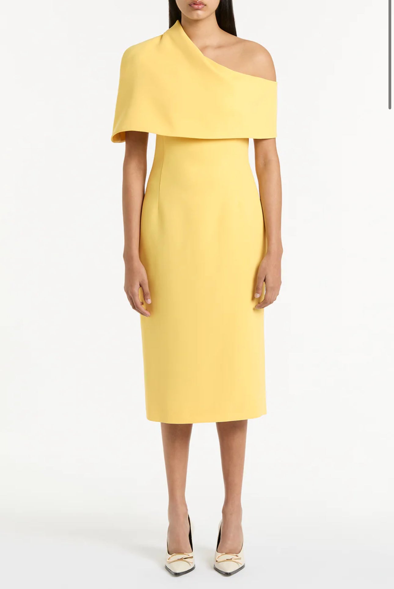 Butter crepe draped collar dress