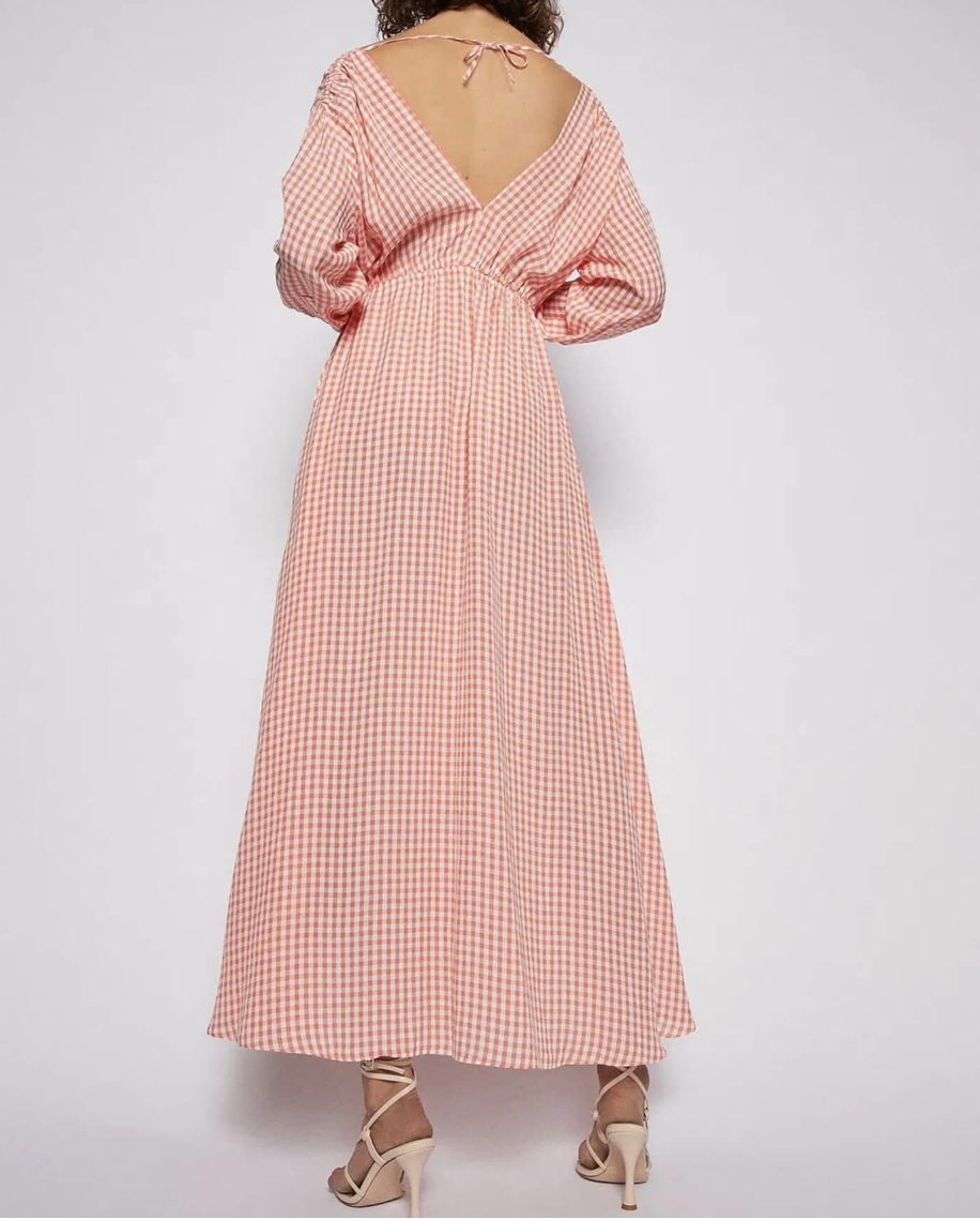 Scanlan Theodore V Neck Gingham Dress Peach