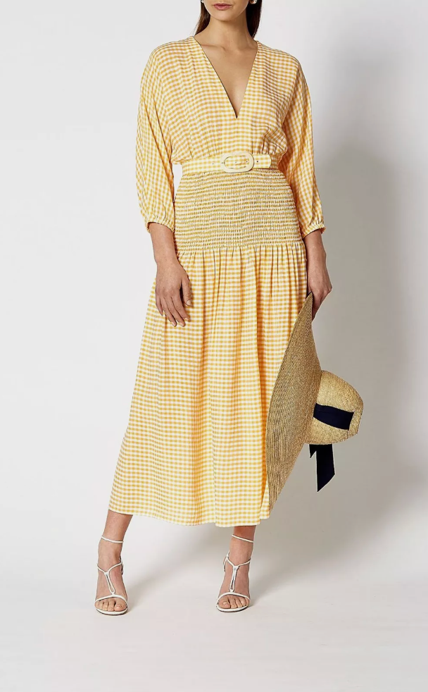 Gingham Shirred Dress Tangerine