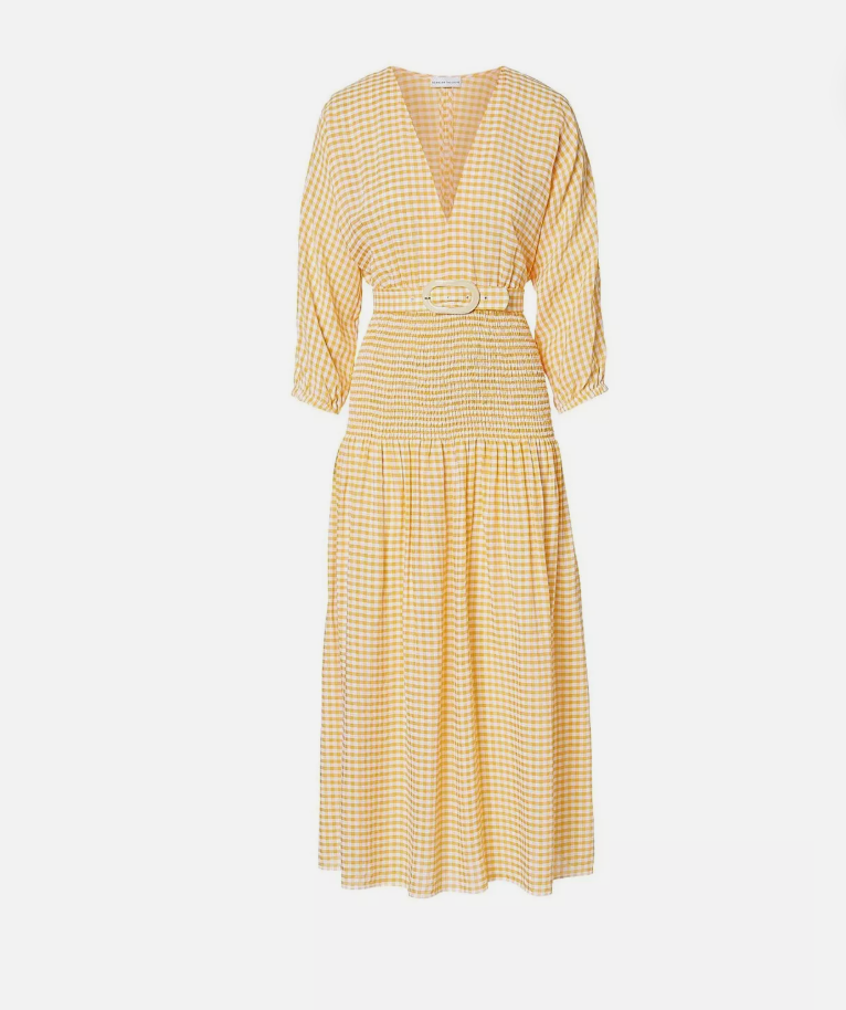 Gingham Shirred Dress Tangerine