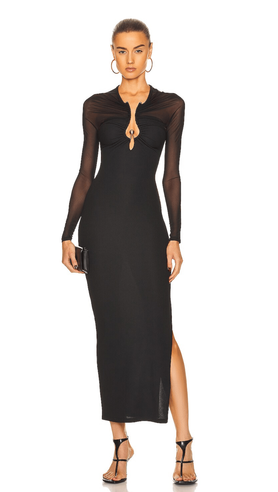 Polar Orbit Sheer Column Shawl Dress Black