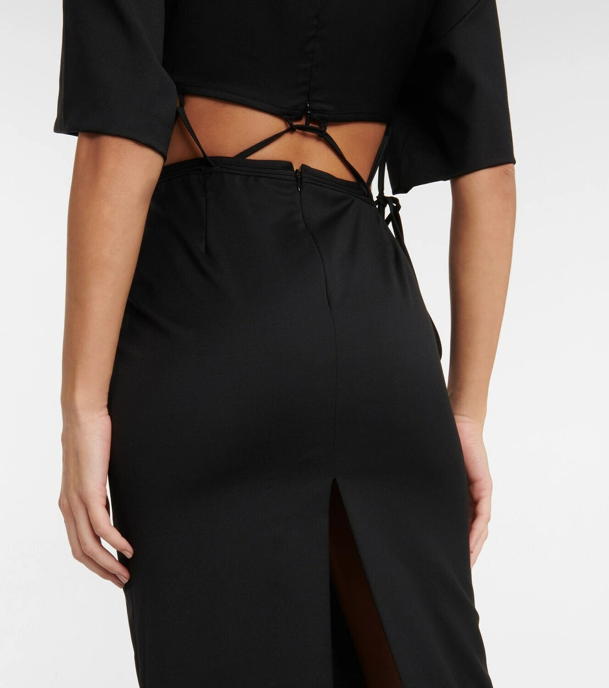 Midi Wool Blend Cut Out Shirt Dress Black