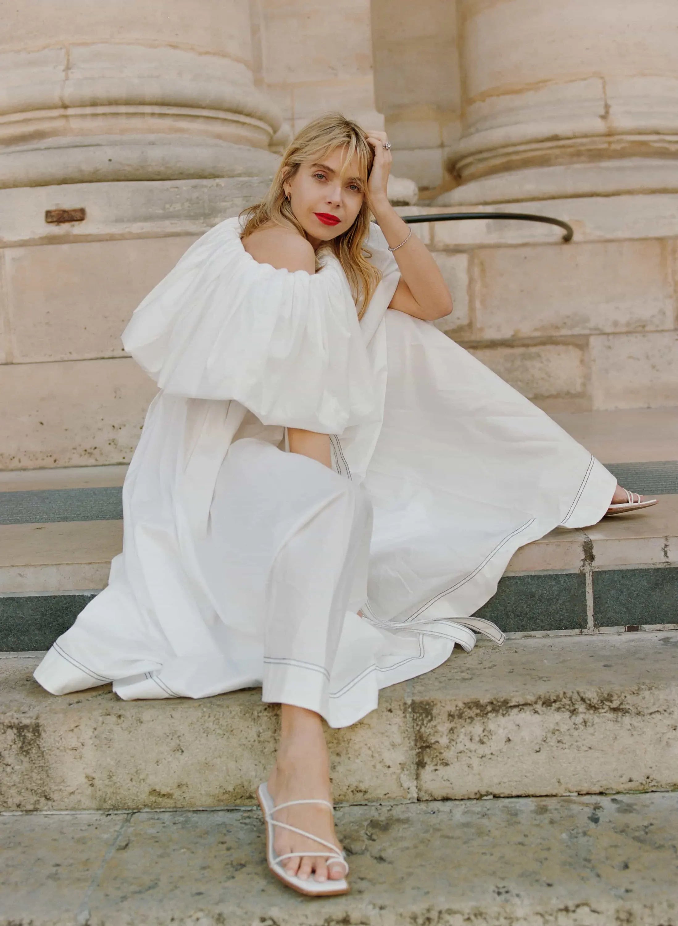 Prima Puff Midi Dress White