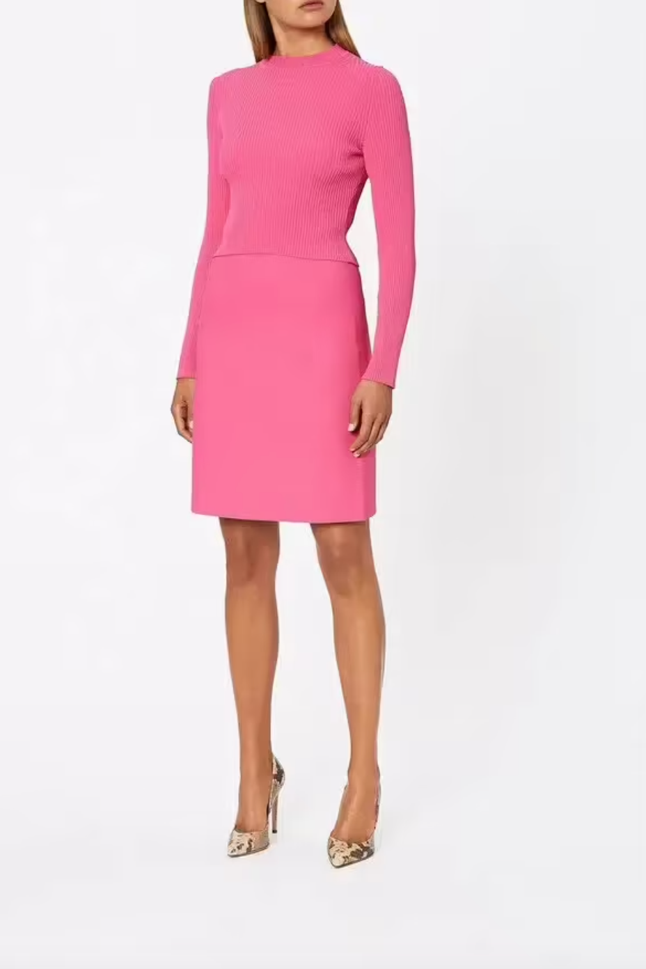 Crepe Knit Tailored Skirt Fuchsia Pink