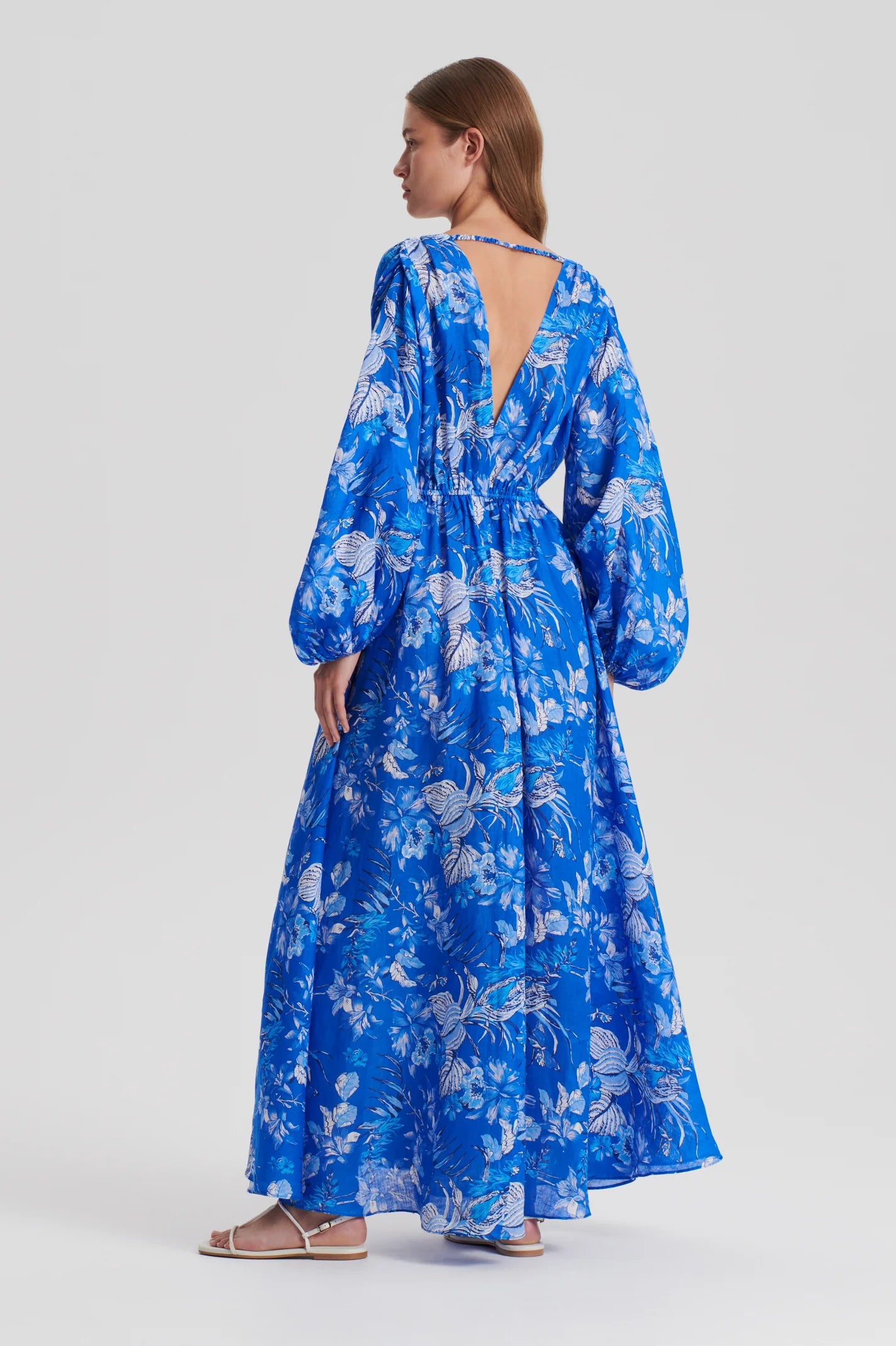 Blue paisley floral linen dress