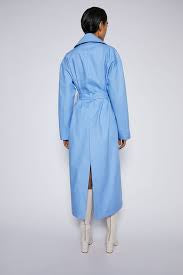 Blue Double Cotton Trench Coat With Belt