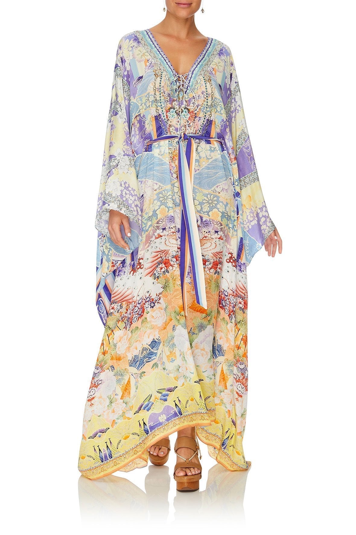 Girl In The Kimono Split Hem Lace Up Kaftan