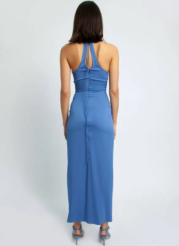 Lattice Waist Midi Dress - Blue