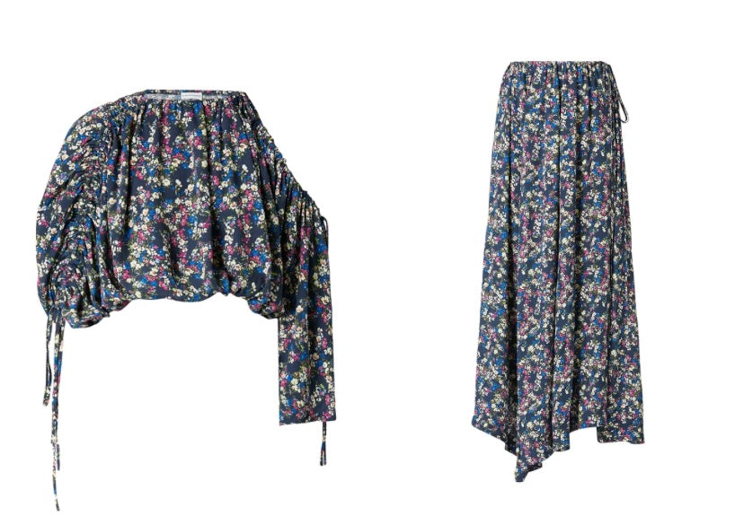 Navy floral drawcord set