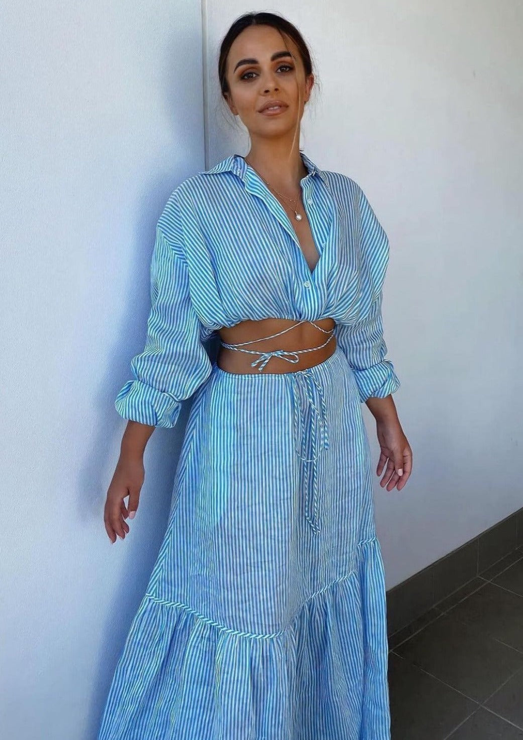 Striped Cotton Voile Blue Stripe Set