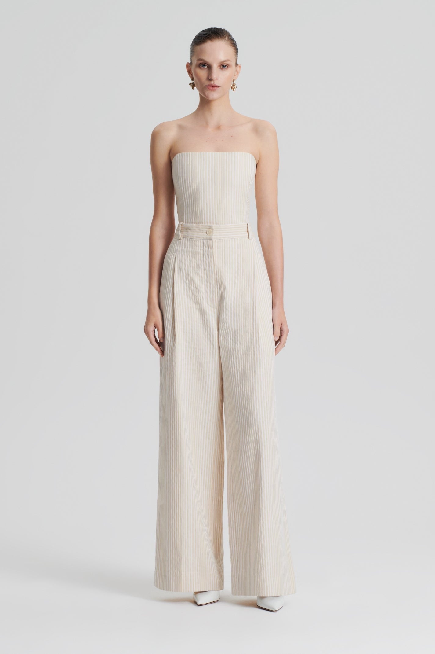 Striped Cotton Bustier Cream