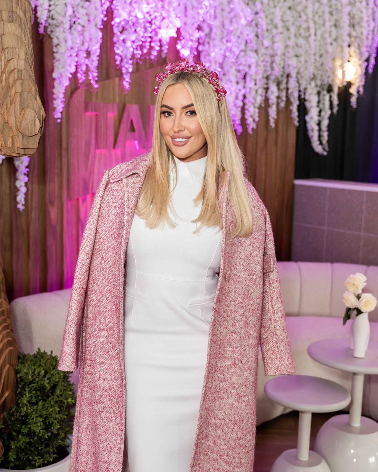 Pink And White Wool Coat