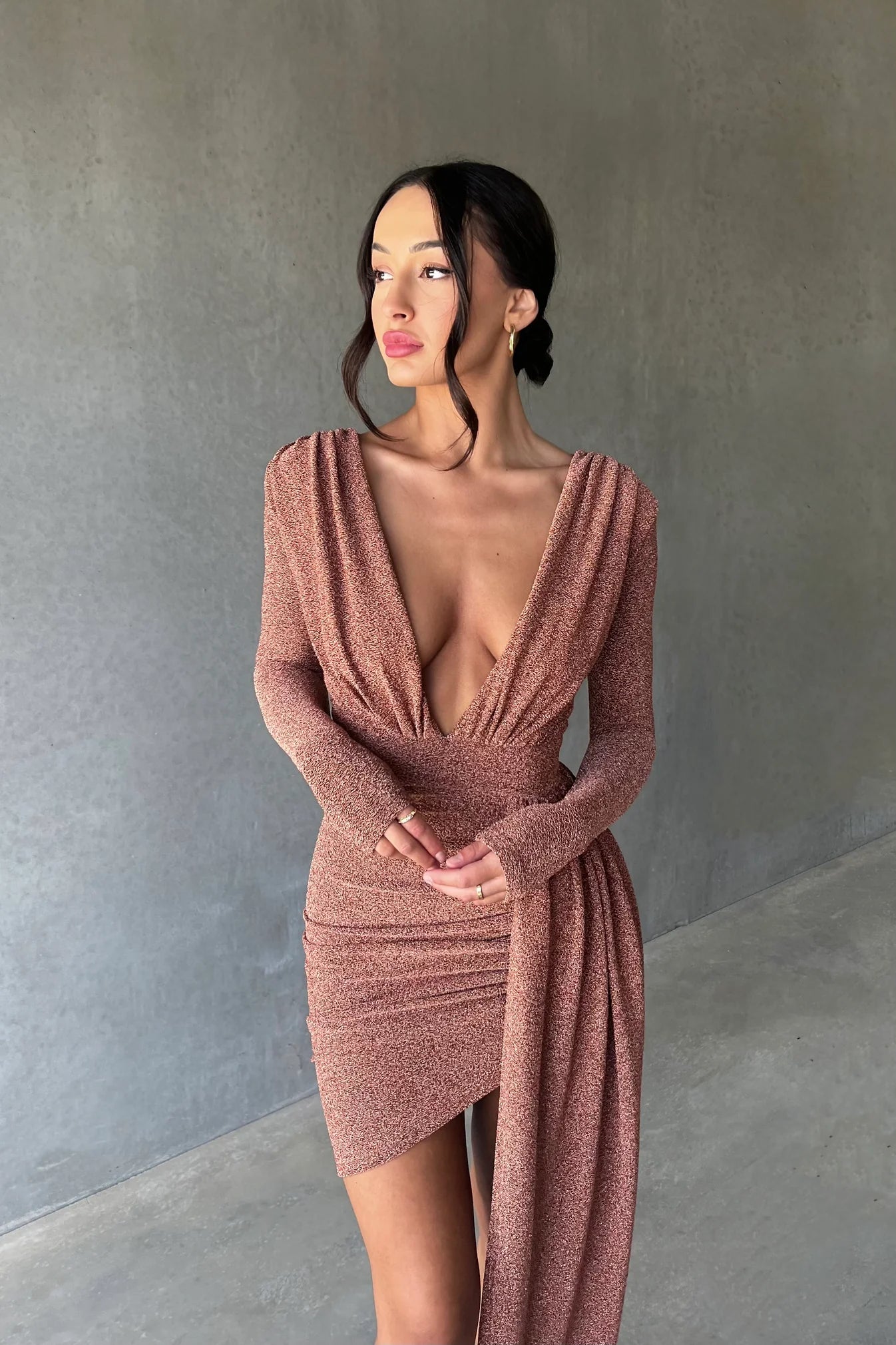 Mariya Bronze Gold Foil Dress