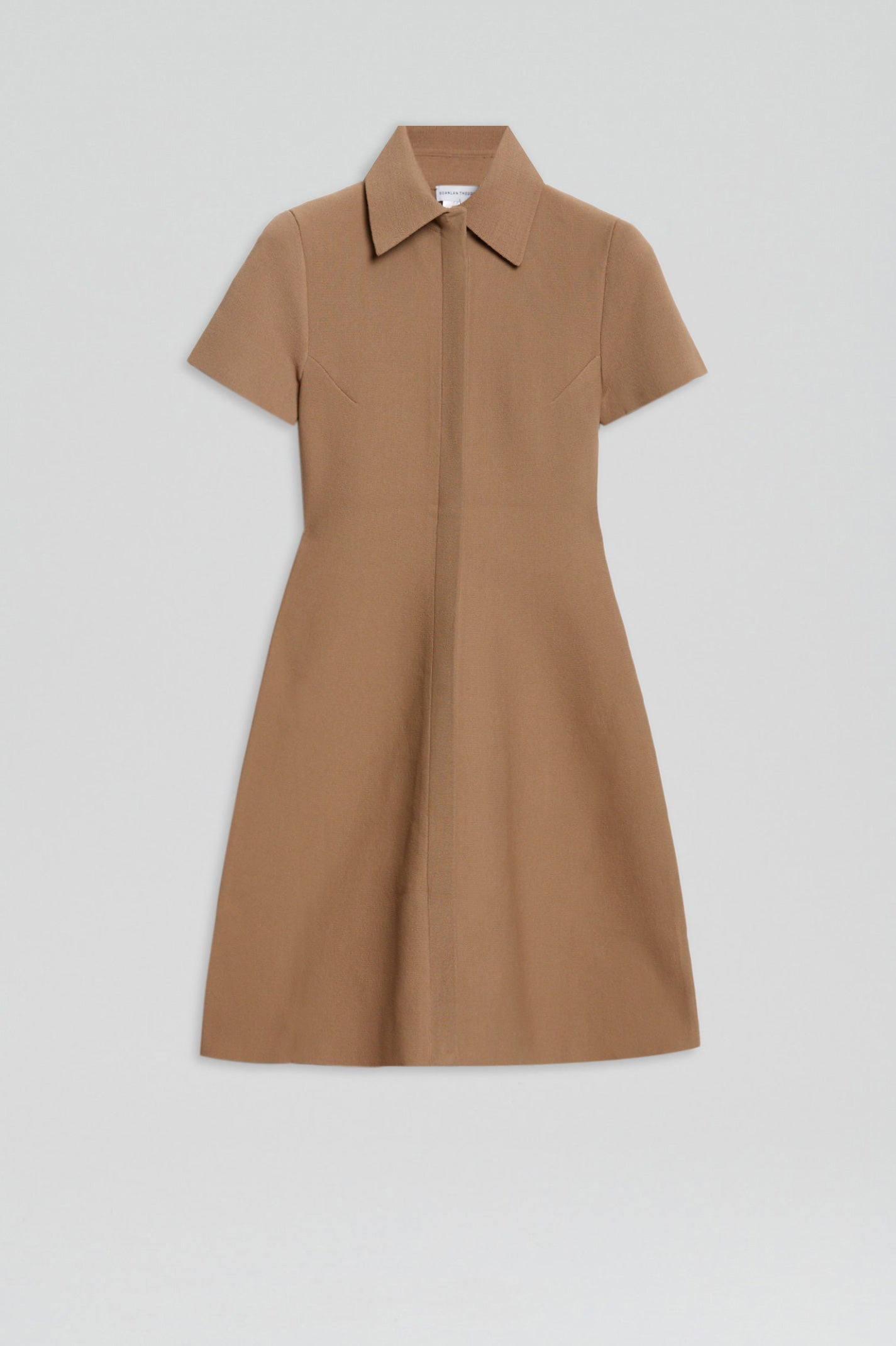 Crepe Knit Zip Shirt Mini Dress Camel