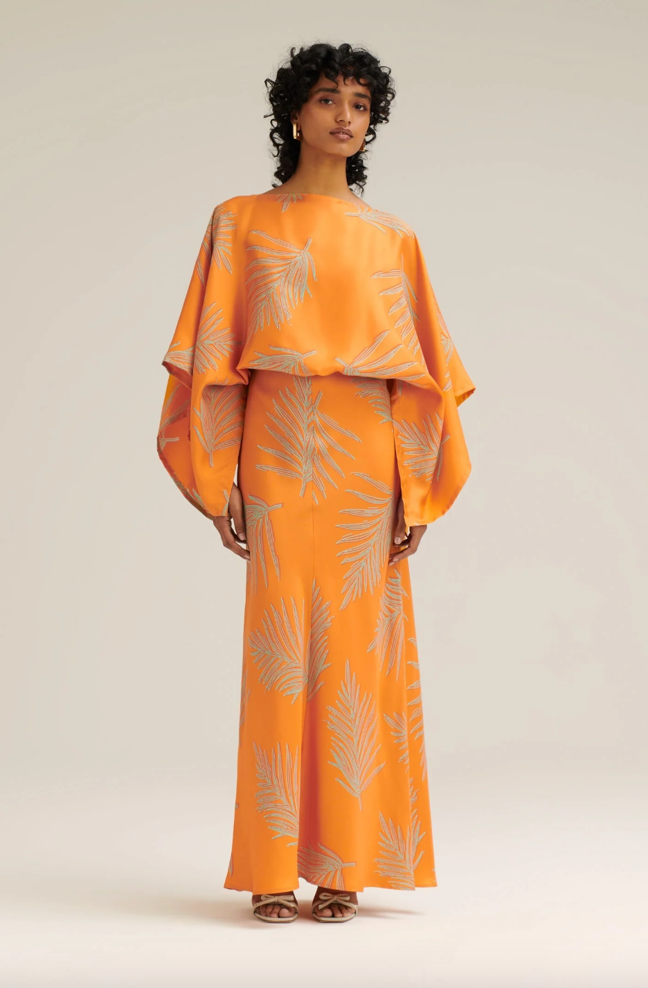 Silk Twill Feather Leaf Top Orange