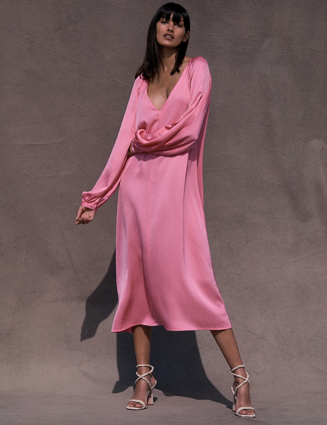 The Textured Satin Trapeze Dress pink