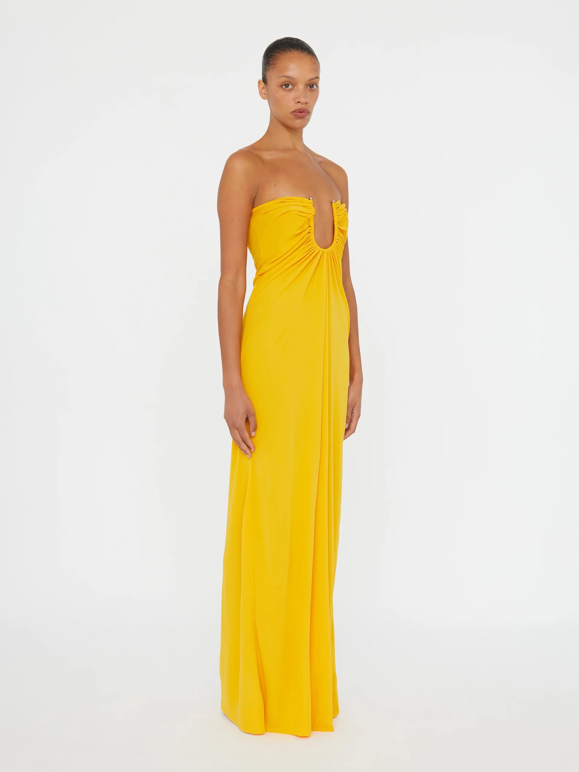 Arced Palm Strapless Dress